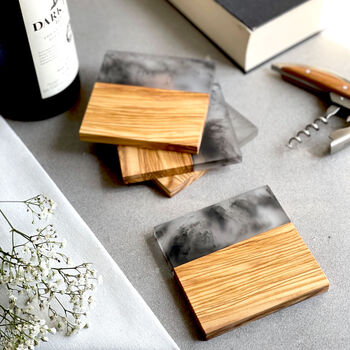 Olive Wood And Smokey Resin Bar Coasters, 4 of 5