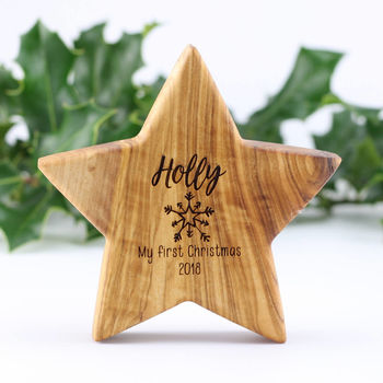 Personalised First Christmas Wood Star With Nine Images, 3 of 10