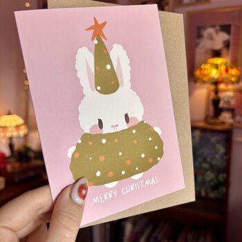 Cute Christmas Card And Sticker Gift Set: Bunny Waterproof Sticker And A6 Card, 7 of 10