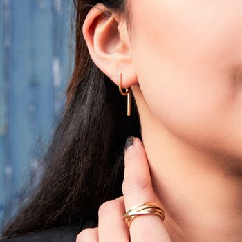 Minimal Staged Gold Plated Silver Huggie Hoop Earrings, 3 of 8