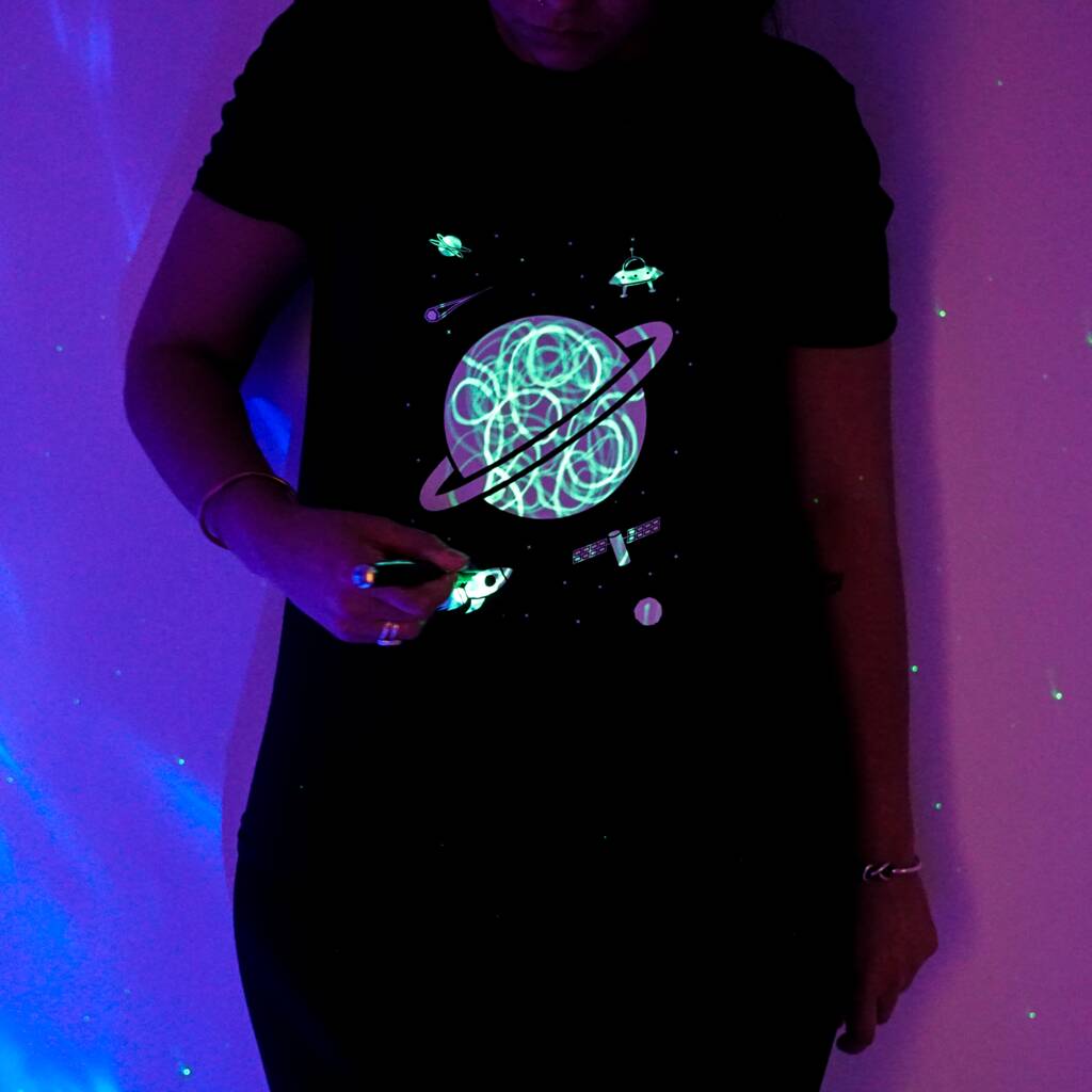 Outer Space Interactive Green Glow Tshirt In Black, 1 of 3