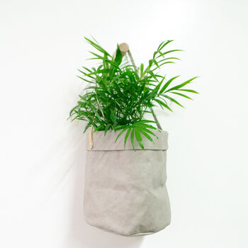 Grey Hanging Paper And Leather Planter Or Storage Bag, 3 of 11