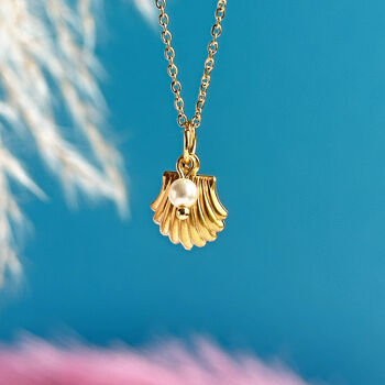 Gold Plated Shell Necklace With Pearl Detail, 3 of 6