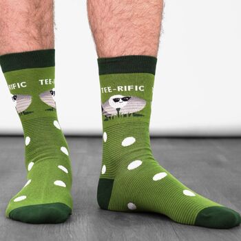 Teerific Men's Funny Golf Crew Socks Combed Cotton Green, 3 of 6