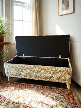 William Morris Light Strawberry Thief Storage Ottoman Footstool, 3 of 6
