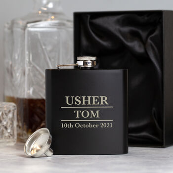 Personalised 6oz Black Best Man Groomsman Hip Flask, 6 of 6