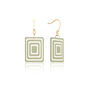 Green And Cream Geometric Rectangle Earrings • Gold Plated Sterling Silver Hooks, thumbnail 6 of 9