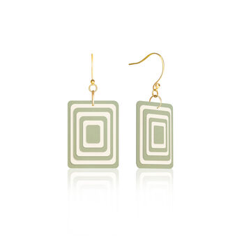 Green And Cream Geometric Rectangle Earrings • Gold Plated Sterling Silver Hooks, 6 of 9