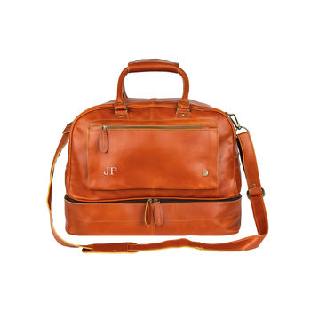 Personalised Tan Leather Holdall With Shirt Compartment, 3 of 10