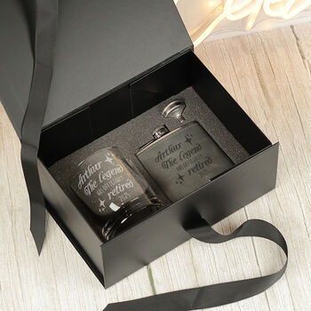 The Legend Has Retired Retirement Hip Flask And Whiskey Glass, 2 of 5