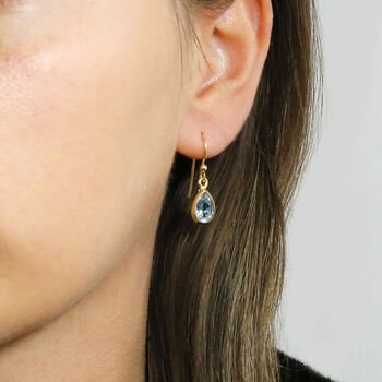 Gold Plated Blue Topaz Teardrop Earrings, 2 of 4