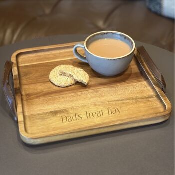 Personalised Acacia Tray With Leather Handles, 3 of 3