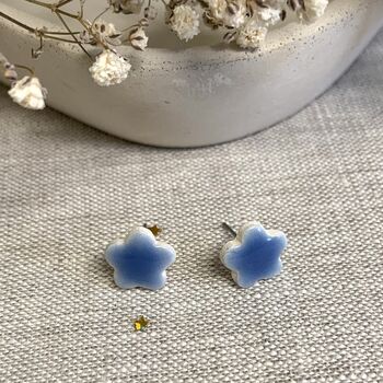 Small Blue Forget Me Not Ceramic Earrings, 6 of 8