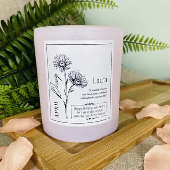 April Daisy Birth Flower Personalised Candle, 2 of 11