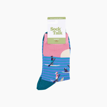 Sunset Paddle Boarding Bamboo Socks In Blue/Pink, 4 of 4