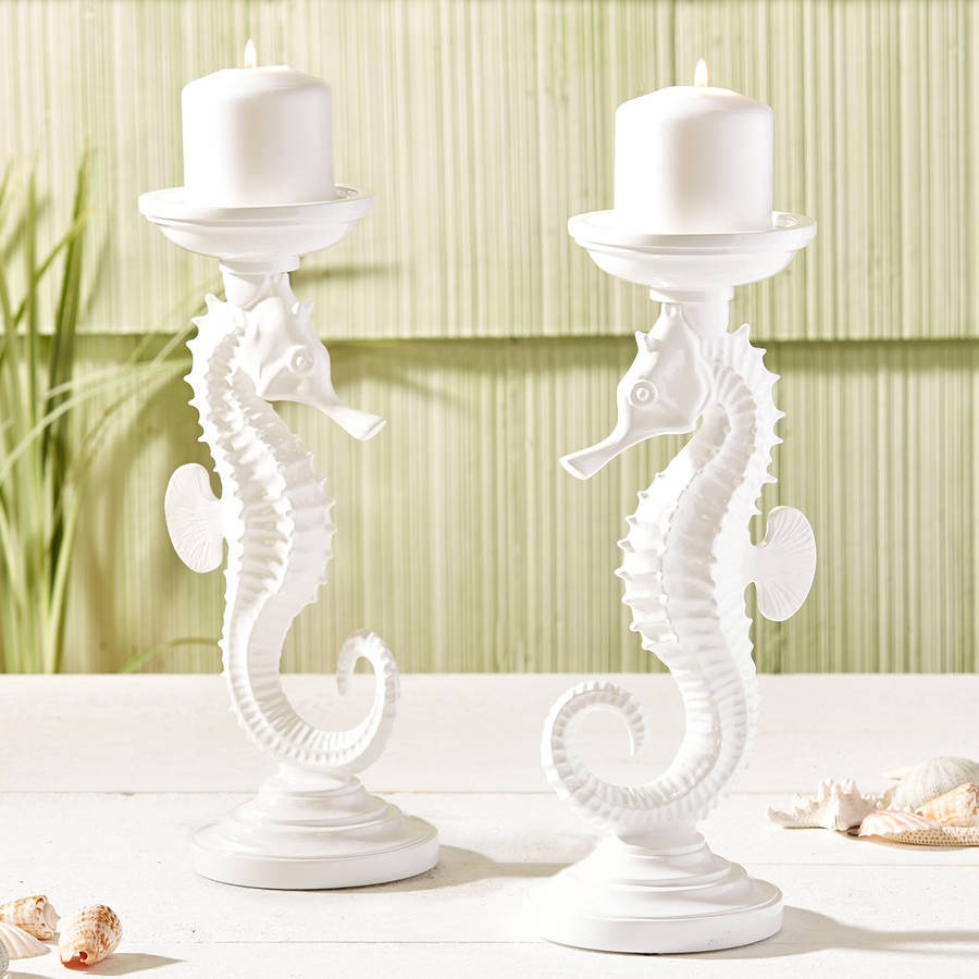 large white seahorse candlestick by ella james