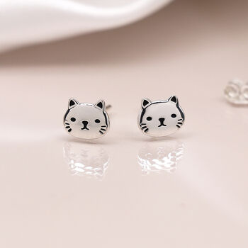 Sterling Silver Cat Stud Earrings, 4 of 7