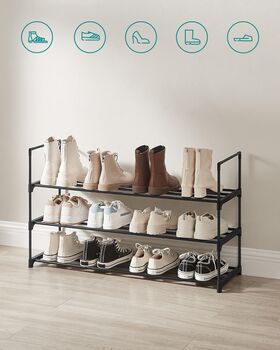 Set Of Two Three Tier Shoe Rack Black, 4 of 7