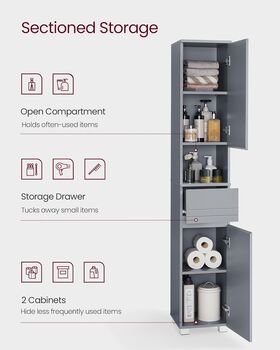Tall Bathroom Cabinet Narrow Cupboard Storage Unit, 6 of 10