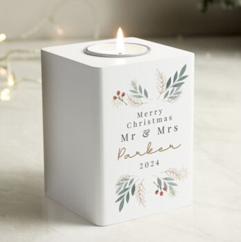 Personalised Christmas Foliage White Tealight Holder, 3 of 5