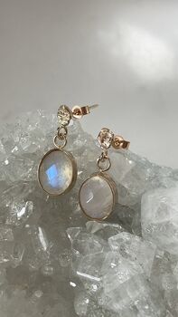 Organic Coin And Moonstone Earrings 9ct Gold Or Silver, 5 of 5