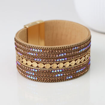 Gold Plated Iridescent Aurora Borealis Crystal Multistrand Bracelet, 2 of 6