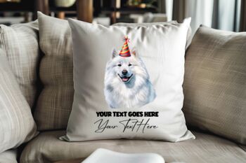 Personalised Samoyed Birthday Congratulations Party Cushion, 2 of 2