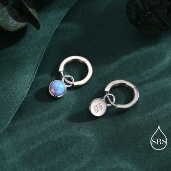 Sterling Silver Dangling Blue Opal Hoop Earrings, 3 of 12