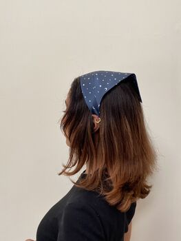 Navy Star Print Silk Audrey Headscarf, 4 of 9