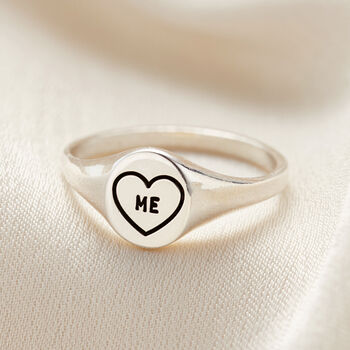 Personalised Love Me Oval Heart Signet Ring, 3 of 5
