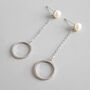 Sterling Silver Pearl Circle Dangle Stud Earrings, thumbnail 1 of 4
