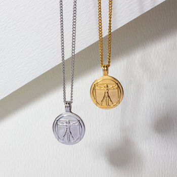 Vitruvian Man Necklace 18 K Gold Plated Steel, 2 of 8