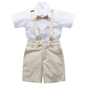 Personalise Boy's 4pc Wedding Linen Blend Brace Outfit, 4 of 12