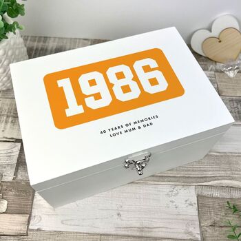 Personalised Year Milestone White Wooden Memory Box 18th, 21st, 50th Birthday And Anniversary Gift, 8 of 12