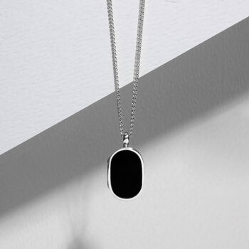 Men's Small Onyx Dog Tag Locket Silver, 4 of 4