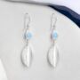 Personalised Sterling Silver Blue Opal Leaf Drop Earrings, thumbnail 2 of 6