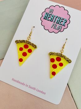 Pizza Slice Glitter Earrings / Pizza Lover Gift / Foodie Statement Jewellery / Fun Accessories, 3 of 5