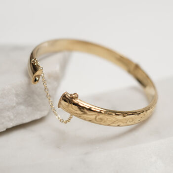 Hand Engraved Vintage Style Rolled Gold Bangle, 3 of 4
