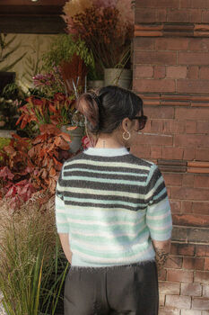 Mint Green Short Sleeve Fuzzy Stripe Knit, 3 of 6