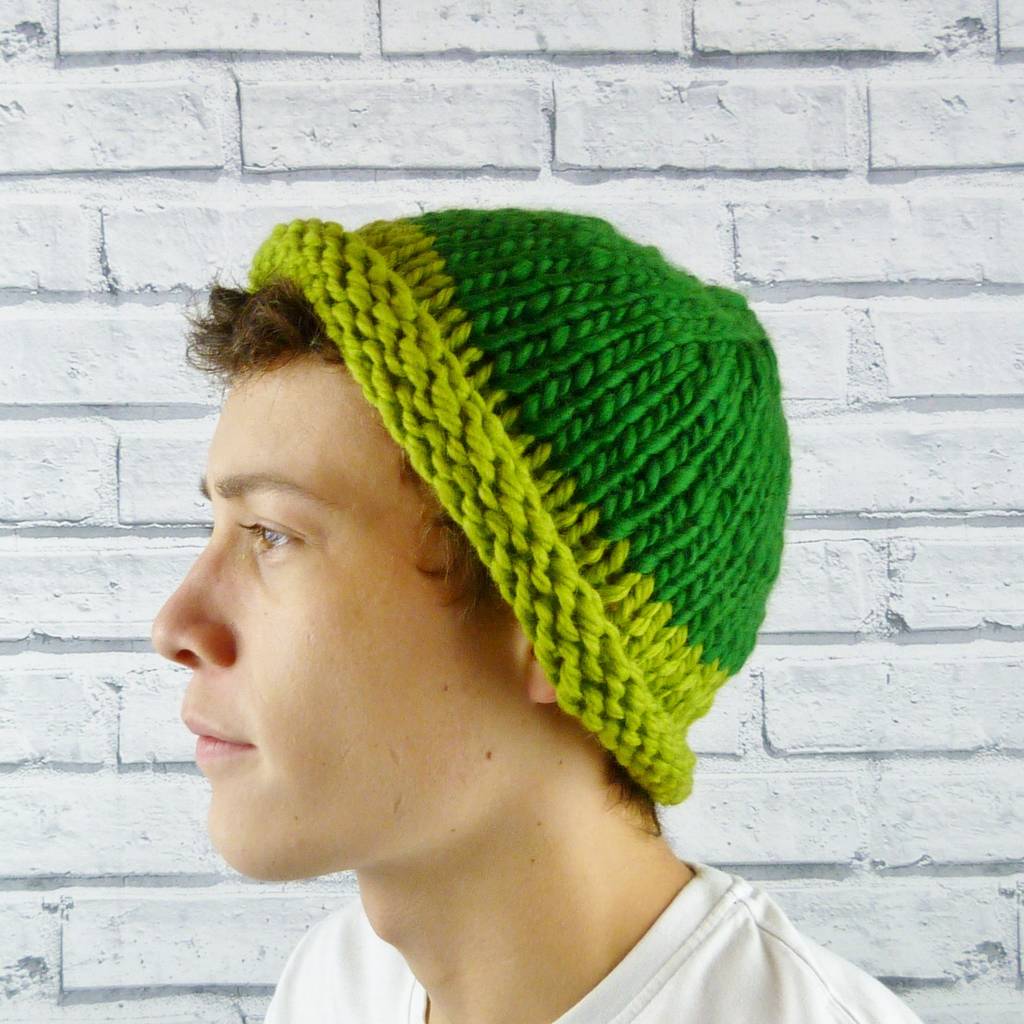 Mens Colour Block Beanie Hat Greens By Moaning Minnie