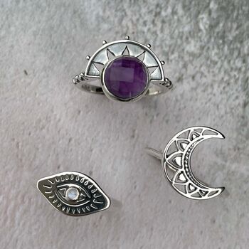 Sterling Silver Crown Amethyst Statement Ring, 5 of 11