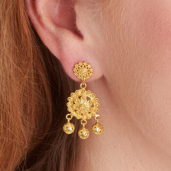 Gold Plated Silver Filigree Stud Ball Drop Earrings, 5 of 8