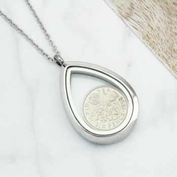 1954 70th Birthday Sixpence Teardrop Locket Necklace, 4 of 10