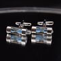 Blue Silver Hourglass Cufflinks Sand Timer Hourglass, thumbnail 1 of 5