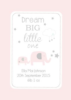 Personalised Dream Big Little One Elephant Print, 3 of 8