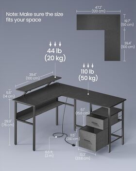 L Shaped Gaming Desk With Power Outlets Monitor Shelf, 11 of 12