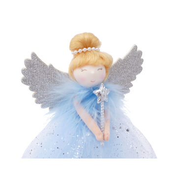 Blue Snow Fairy Light Up Angel Decoration Tree Topper, 6 of 7