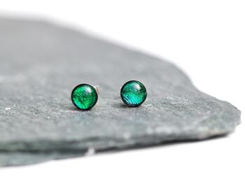 Emerald Green Fused Glass Sterling Silver Stud Earrings, 2 of 12