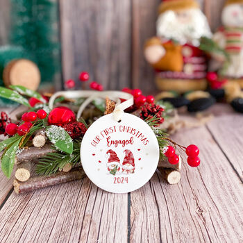 First Christmas Engaged Ceramic Ornament With Gnomes, 4 of 7