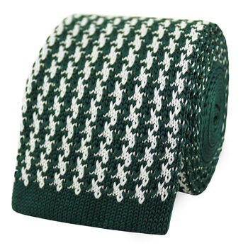 Men's Square End Houndstooth Design Knitted Tie | Dark Green, 2 of 4